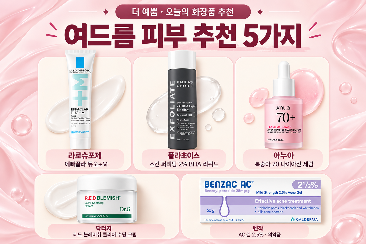여드름 피부 추천 5가지: 라로슈포제, 폴라초이스, 아누아, 닥터지, 벤작 AC 겔 의약품