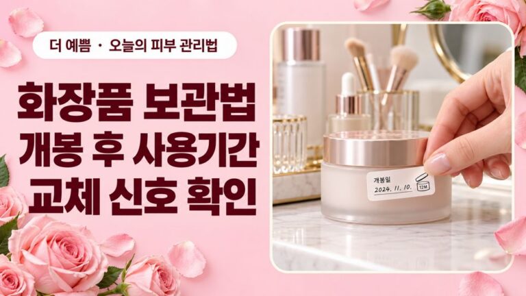 화장품 보관법과 개봉 후 사용기간 및 교체 신호를 안내하는 분홍 배경 대표이미지